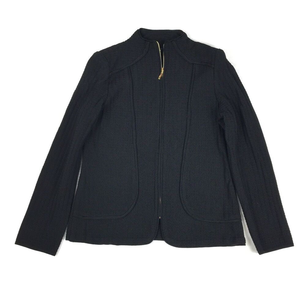 Misook Collection Full Zip Knit Jacket Blazer Size Small Womens Black Luxury